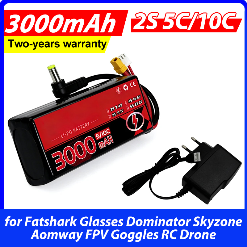 3000MAH 2S 5C 10C 7.4V Lipo Ba - Skyzone Sky04X Pro Oled Fpv Goggles recension och pris
